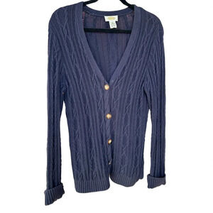 Vintage Talbot's Women's Navy Cable Knit Button Up Cardigan Sweater Size Medium